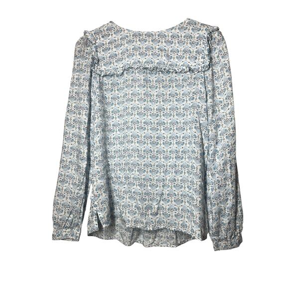 LOFT Blouse Long Sleeve Swiss Dot Ruffle Floral Cottage Size Small Blue - Picture 2 of 6